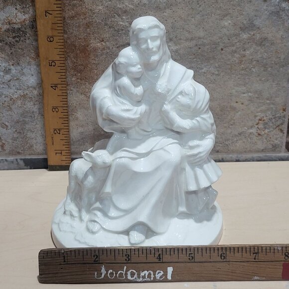 White Ceramic Jesus Christ Savior Children Lamb Figurine - Picture 9 of 10